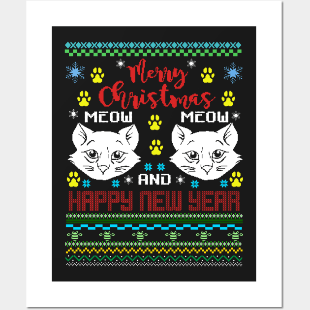 Merry Christmas Ugly Meow  Cat Wall Art by Gavinstees